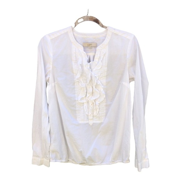 Vintage Ann Taylor LOFT Cotton Ruffle Tuxedo Long Sleeve Shirt Small - Picture 2 of 6